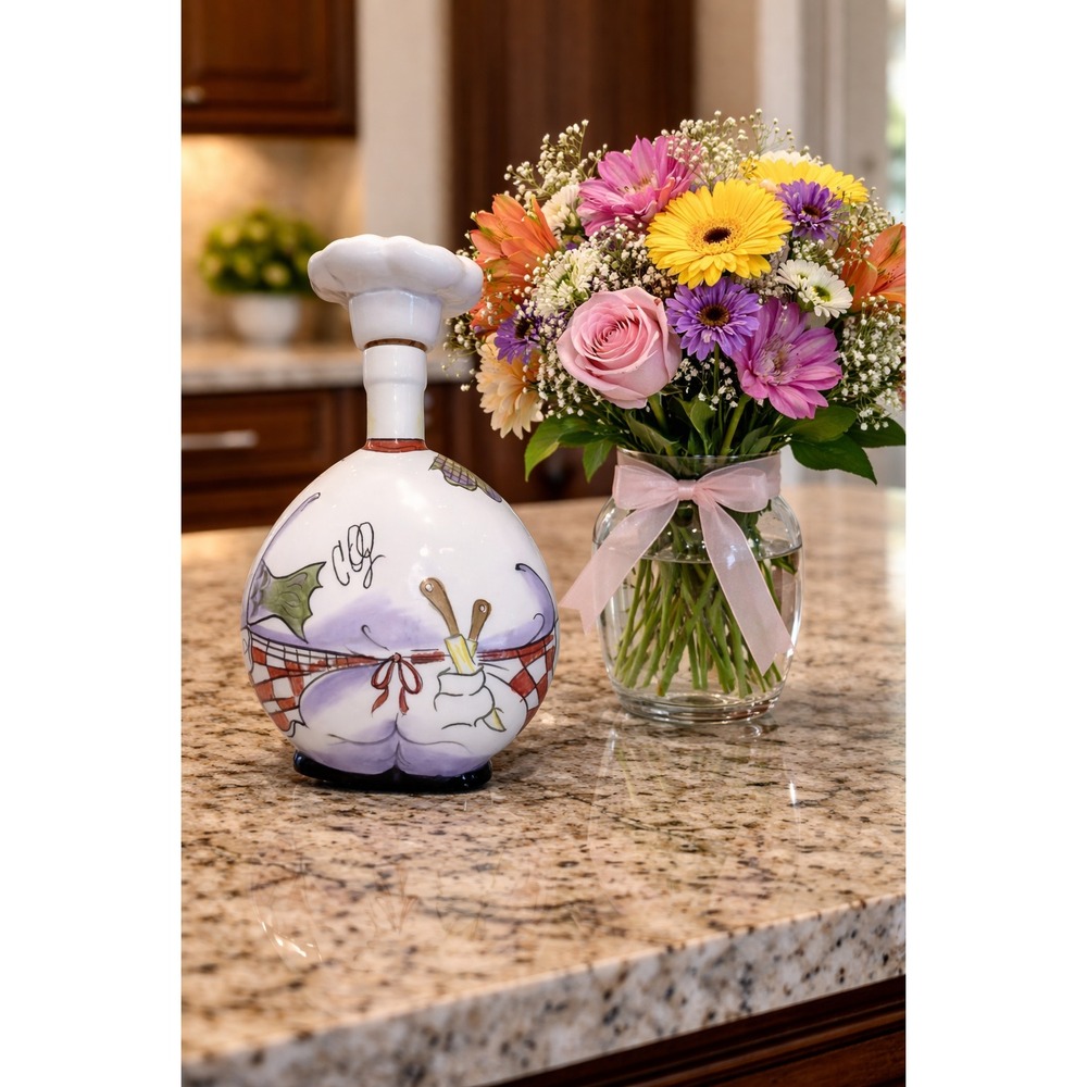 Chef Bottle Whimsy Oil/Vinegar Decanter By Carrie Olsen Garrard Italy Dopamine
